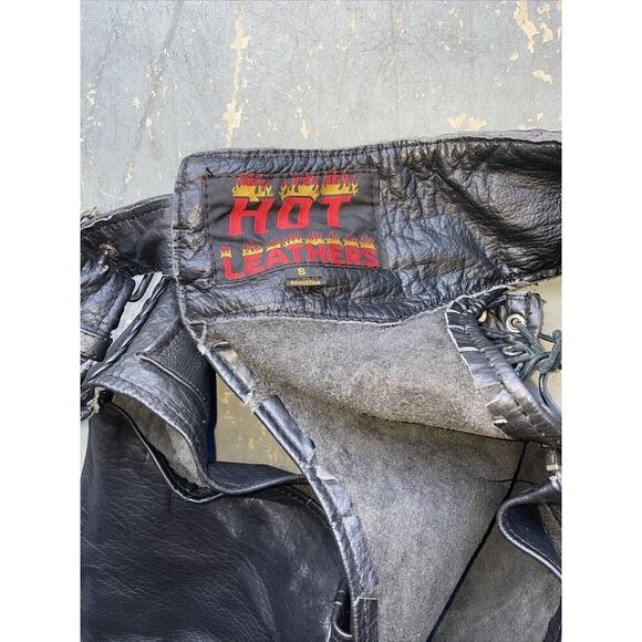 Hot Leathers Unisex Top Grain Black Leather Braided Trim Chaps Sz Small - Picture 2 of 7